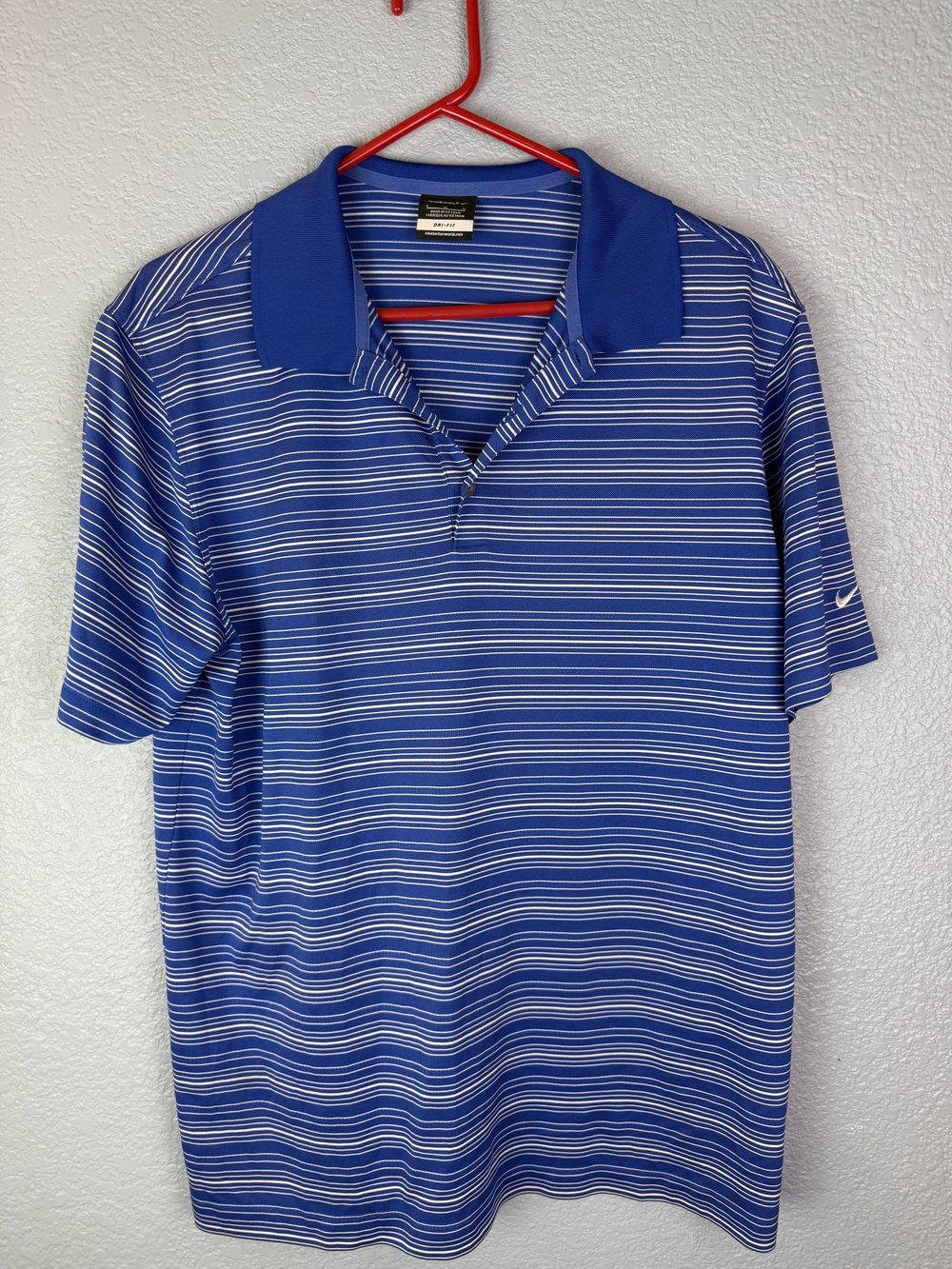 Nike Golf Polo Shirt Mens Large Blue White Striped Dri-FIT Performance Classic